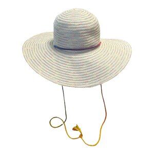 BP. Multicolor Stripe Wide Brim Hat with Chin Cord – One Size – Festival Summer